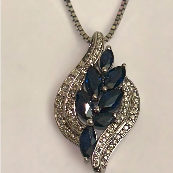 -Sale-Sapphire (1-1/6 ct. t.w.) & Diamond (1/10) 18"  Necklace Sterling Silver - Picture 3 of 5